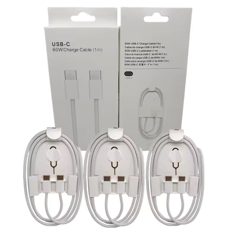 Data Cable Type-C To C Fast Charging Cable 60W Best Cable For (Android and IOS device's) with White Fiber Wire 1 Meter long Premium Quality