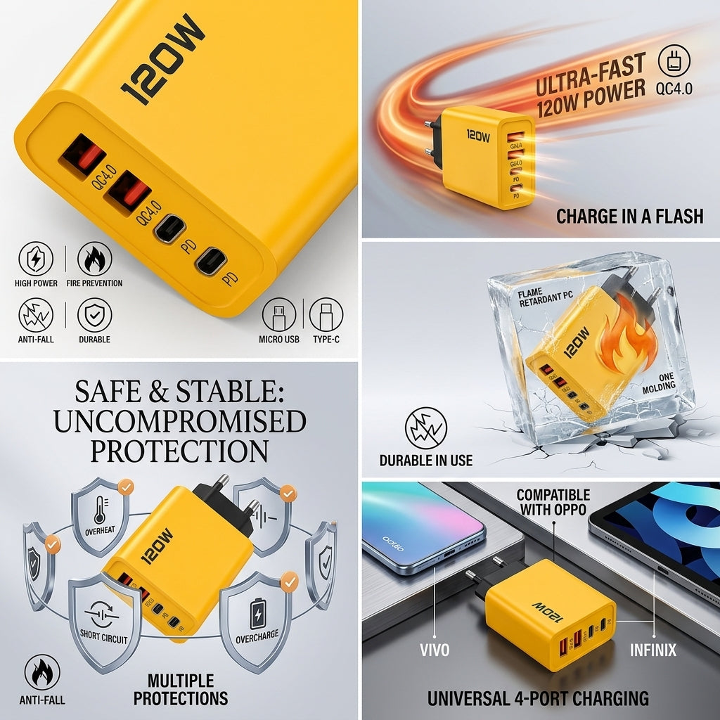 120W Super Fast Charger  Double charging ports (2) USB-C or (2) USB-A High Performers Adapter