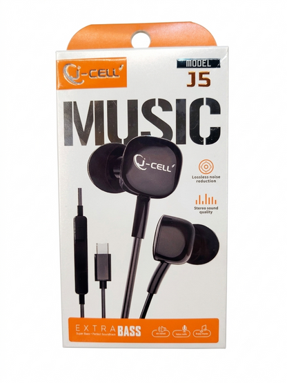 Premium Handfree Q-CELL MODEL J5 Type-C Extra Bass Earphones Super BASS Perfect Soundtrack