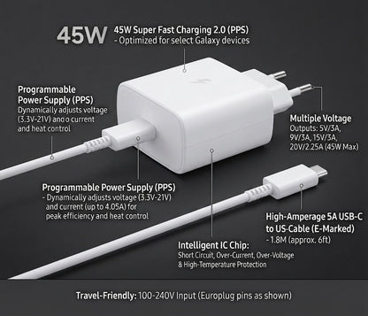 45W Fast Charging PD Adapter Type C Power Charger Plug Compatible For S24 S23 S22 Ultra Note 20 And Type-C Mobile Phones