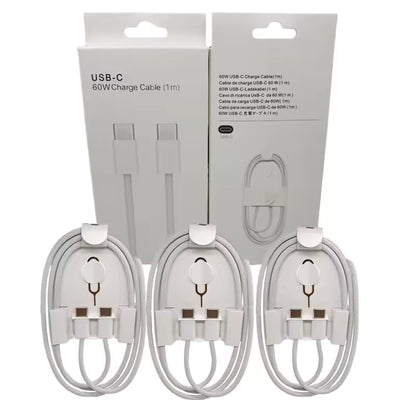 Data Cable Type-C To C Fast Charging Cable 60W Best Cable For (Android and IOS device's) with White Fiber Wire 1 Meter long Premium Quality