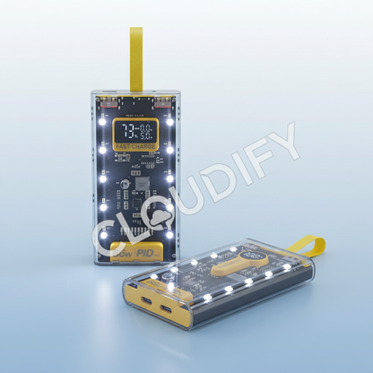 66W Super Fast Charging Power Bank - Transparent Cyberpunk Design, PD 20W Two-Way Fast Charge, Built-in Warm Ambient Light & LED Digital Display Portable Charger [DKDA]