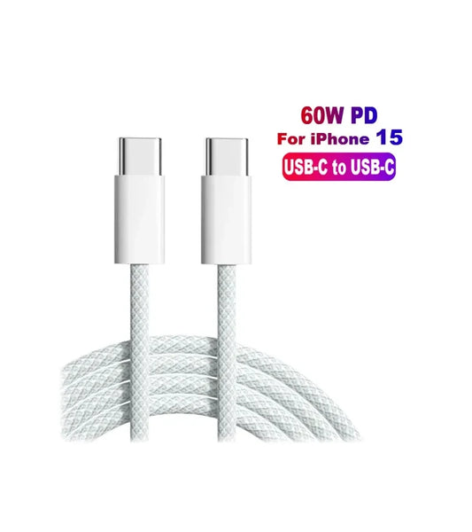 Data Cable Type-C To C Fast Charging Cable 60W Best Cable For (Android and IOS device's) with White Fiber Wire 1 Meter long Premium Quality